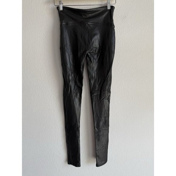 SPANX Faux Leather Moto Leggings Tummy Control Black Womens Size Medium Mid Rise - Picture 3 of 8